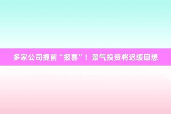 多家公司提前“报喜”！景气投资将迟缓回想